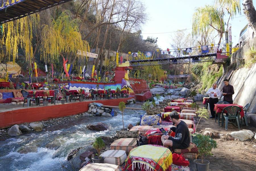 Colorful riverside cafés in the Ourika Valley